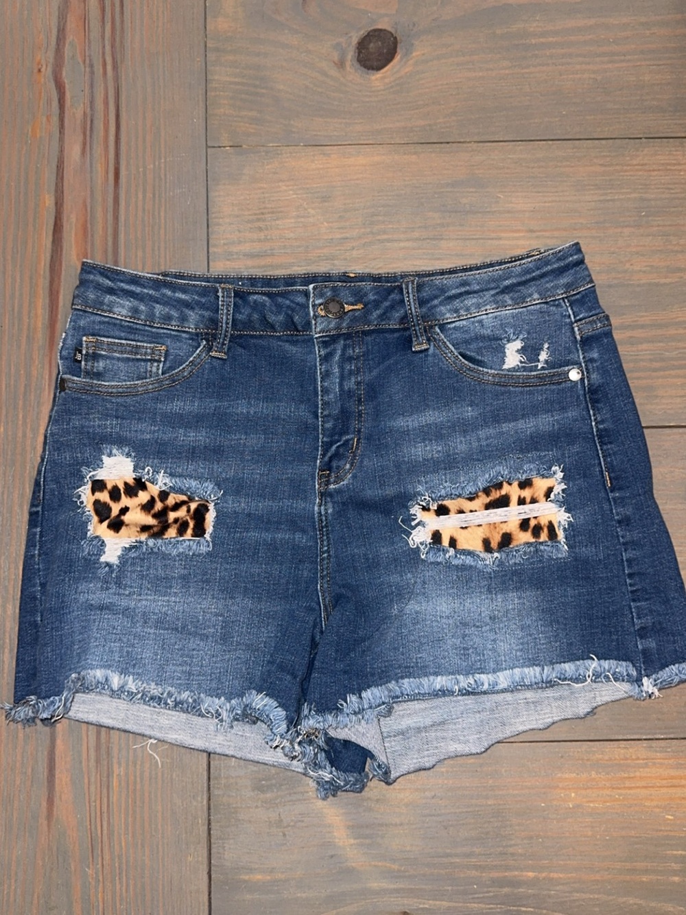 Judy Blue Distressed Denim Shorts with Leopard Print